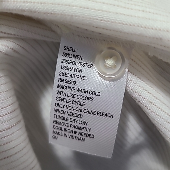 Alex Marie Long Sleeve Striped Fit & Flare Dress Button Up Stand Collar Beige 4 - Picture 10 of 10